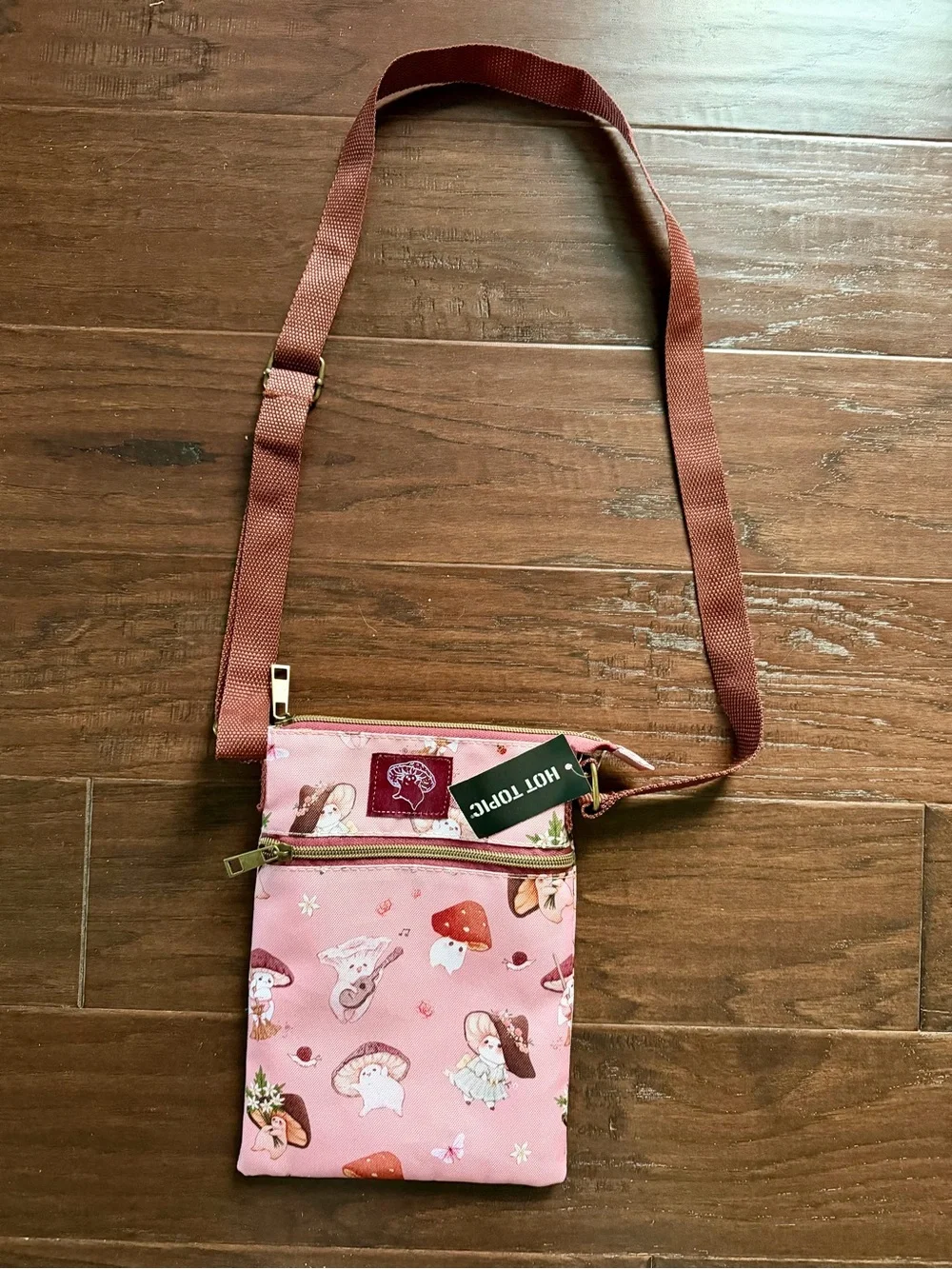 Hot Topic Pink Mushroom Print Crossbody Bag - Women's Shoulder Pouch NWT
